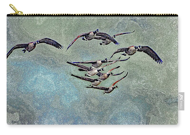 Geese And Clouds Zip Pouch featuring the digital art Geese And Clouds by Tom Janca