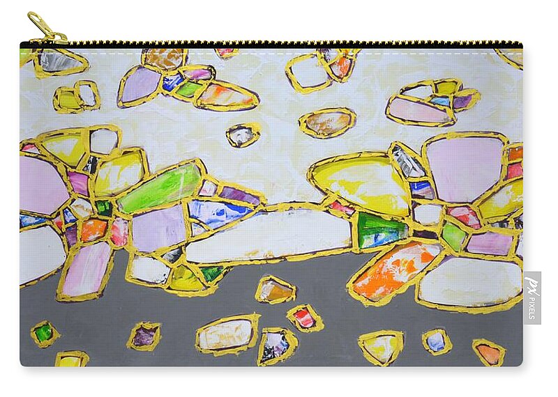 Stones Zip Pouch featuring the painting Gems. Gold 2. by Iryna Kastsova