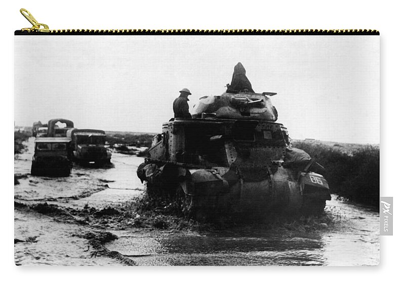British Military Zip Pouch featuring the photograph General Grant Tanks Ploughing Through Mud - WW2 Libya Circa 1942 by War Is Hell Store