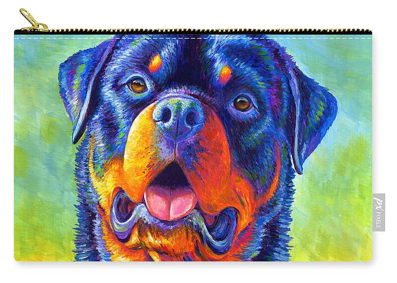 Rottweiler Carry-all Pouch featuring the painting Gentle Guardian Colorful Rottweiler Dog by Rebecca Wang