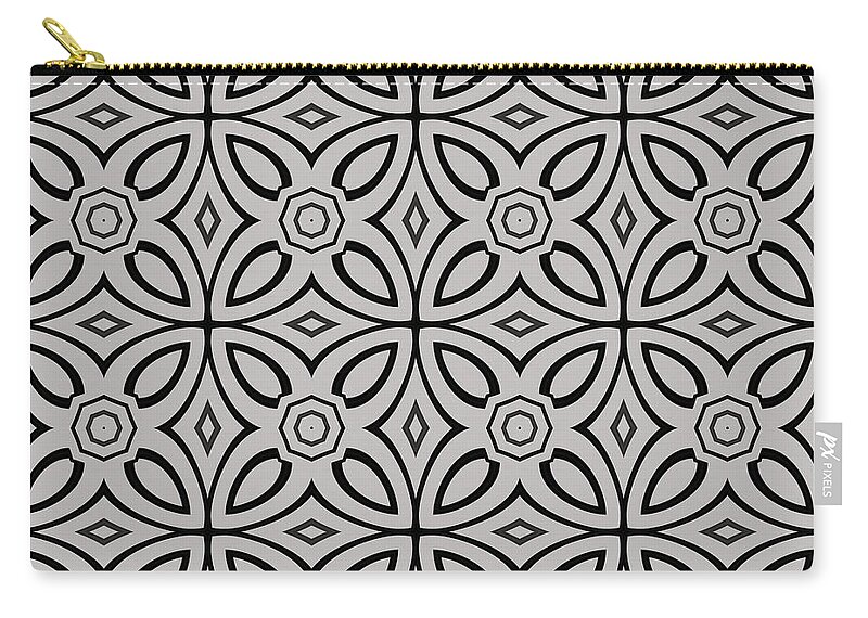 Patterns Zip Pouch featuring the digital art Geometric Designer Patter 395 - Grey Black by Philip Preston