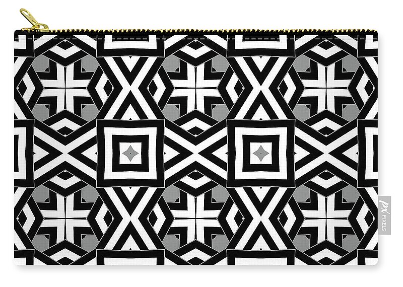 Pattern Zip Pouch featuring the digital art Geometric Designer Pattern 719 - Grey Black by Philip Preston