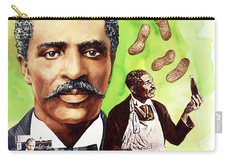 Paul And Chris Calle Zip Pouch featuring the painting The 1910s - George Washington Carver by Paul and Chris Calle