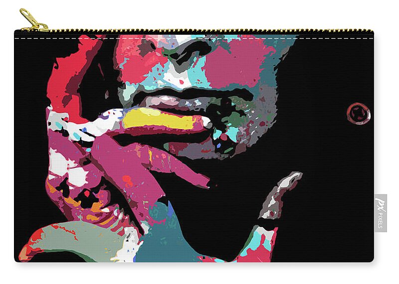Georgia O'keeffe Zip Pouch featuring the digital art Georgia O'Keeffe psychedelic portrait by Movie World Posters
