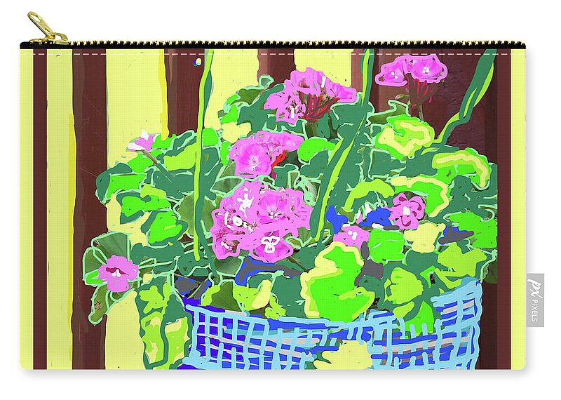  Zip Pouch featuring the drawing Gerainium Basket by Shirley Moravec