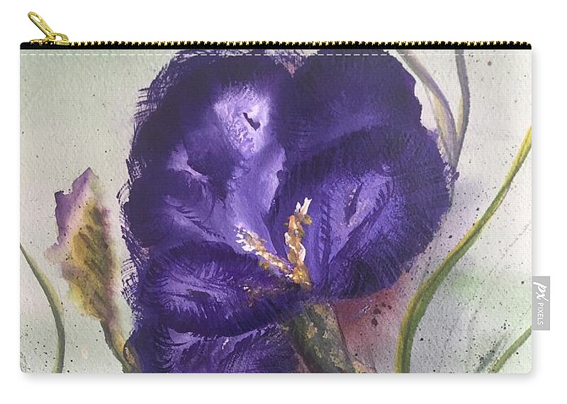 Floral Zip Pouch featuring the painting German Bearded Iris Purple in Watercolor and Guoache by Catherine Ludwig Donleycott