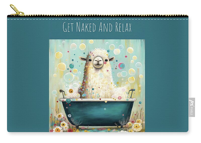 Lama Zip Pouch featuring the painting Get Naked And Relax Llama by Tina LeCour