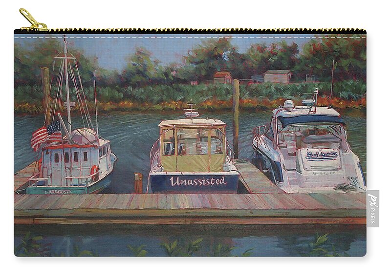 Power Boats Zip Pouch featuring the painting Getaway by Marguerite Chadwick-Juner