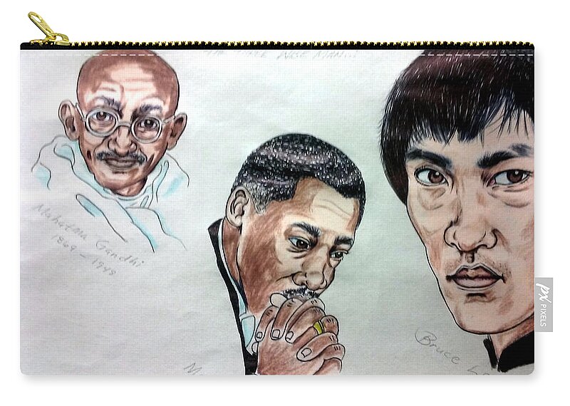 Black Art Carry-all Pouch featuring the drawing Ghandi, King, and Lee by Joedee