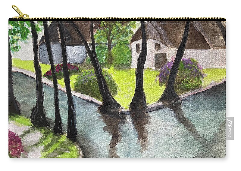 Netherlands Carry-all Pouch featuring the painting Giethoorn Netherlands Landscape by Roxy Rich
