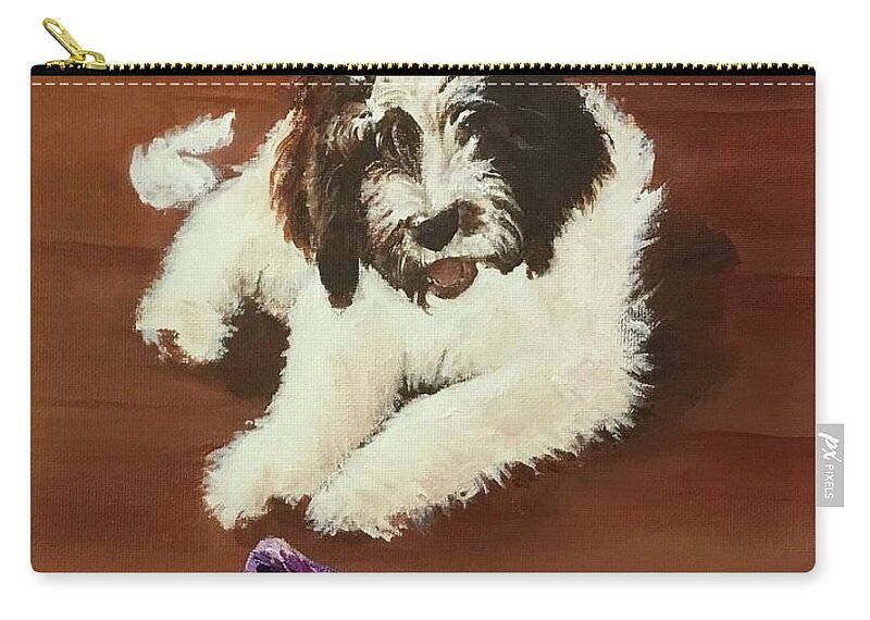 Newfypoo Dog Zip Pouch featuring the painting Gilda Rose by Ellen Canfield