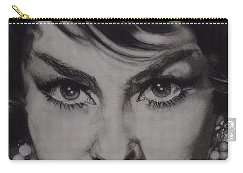 Charcoal Pencil On Paper Zip Pouch featuring the drawing Gina Lollobrigida by Sean Connolly