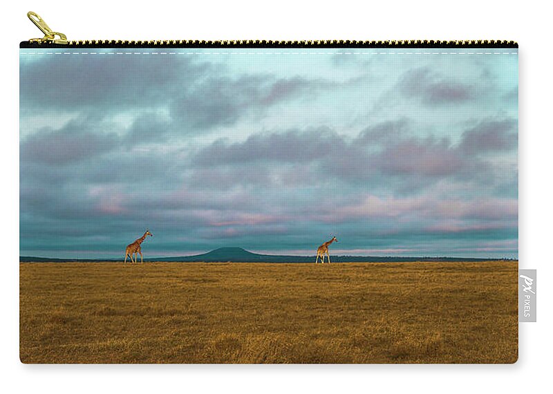 Africa Zip Pouch featuring the photograph Giraffe Parade at Sunset by Laura Hedien