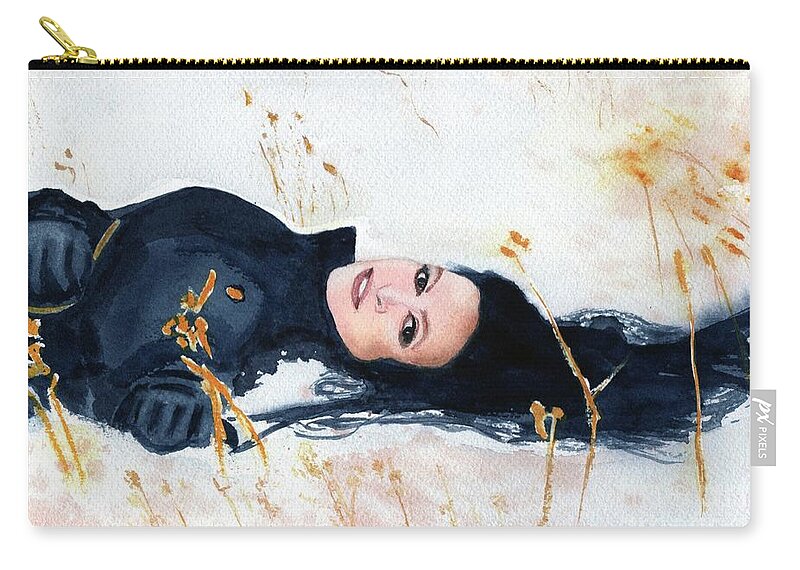 Snow Zip Pouch featuring the painting Girl in Snow by Vicki B Littell