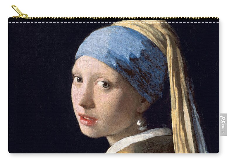 Jan Vermeer Zip Pouch featuring the painting Girl with a Pearl Earring, circa 1665 by Jan Vermeer