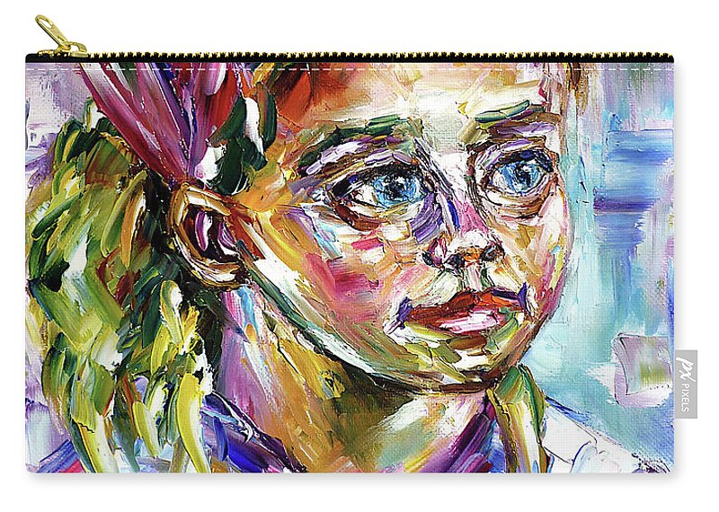 Child From Holland Carry-all Pouch featuring the painting Girl With A Pink Hair Band by Mirek Kuzniar