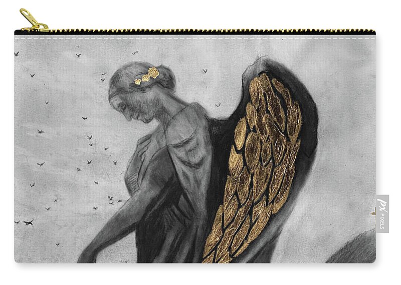 Angel Art Zip Pouch featuring the drawing Giving the Laurel Crown by Nadija Armusik