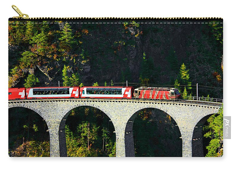 Glacier Express Carry-all Pouch featuring the photograph Glacier Express on the Landwasser Viadukt by Steve Ember