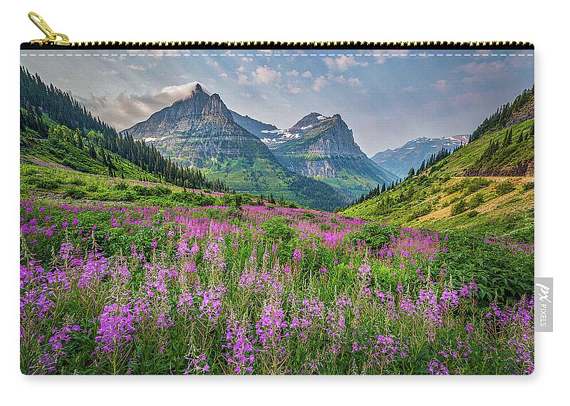 Glacier Zip Pouch featuring the photograph Glacier Wildflowers by Peter Tellone