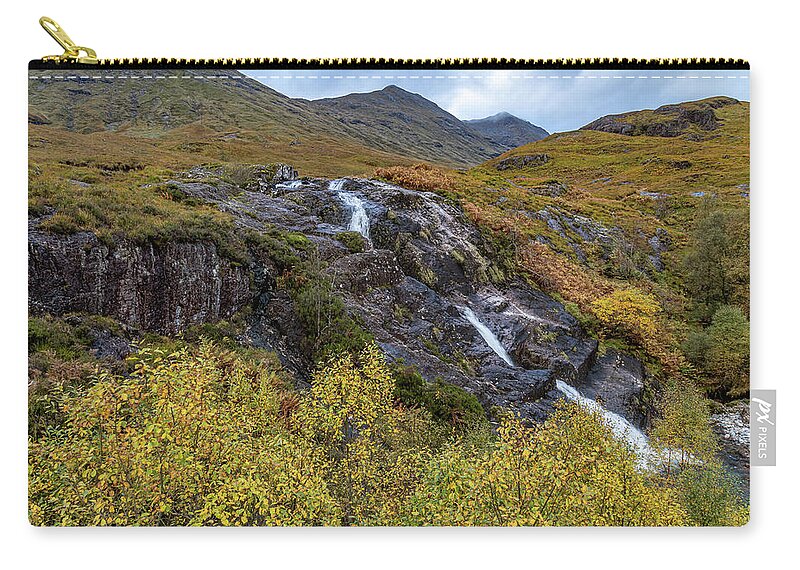 Mountains Zip Pouch featuring the photograph Glencoe Falls 9 by Shirley Mitchell