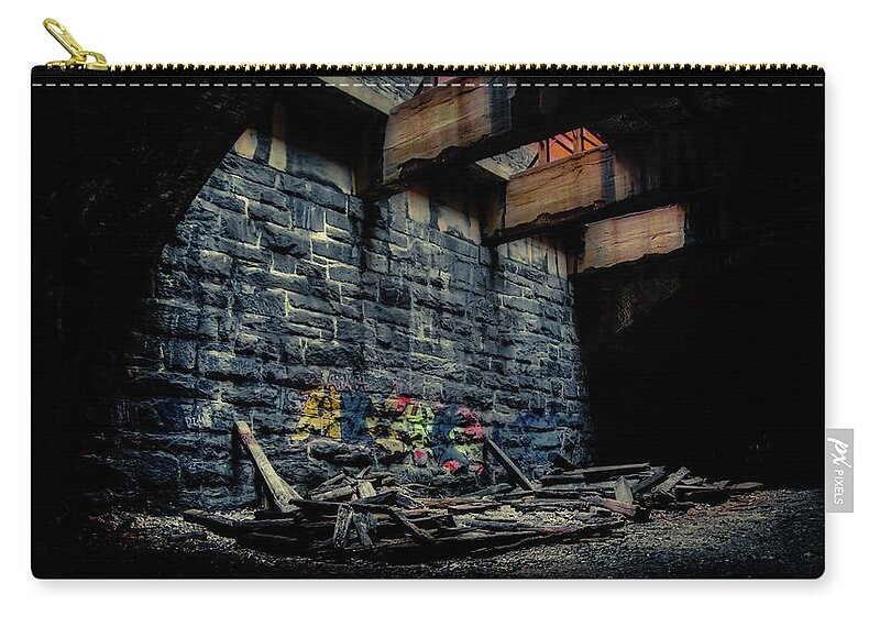 Abandoned Zip Pouch featuring the photograph Glimmer of light by Darrell DeRosia
