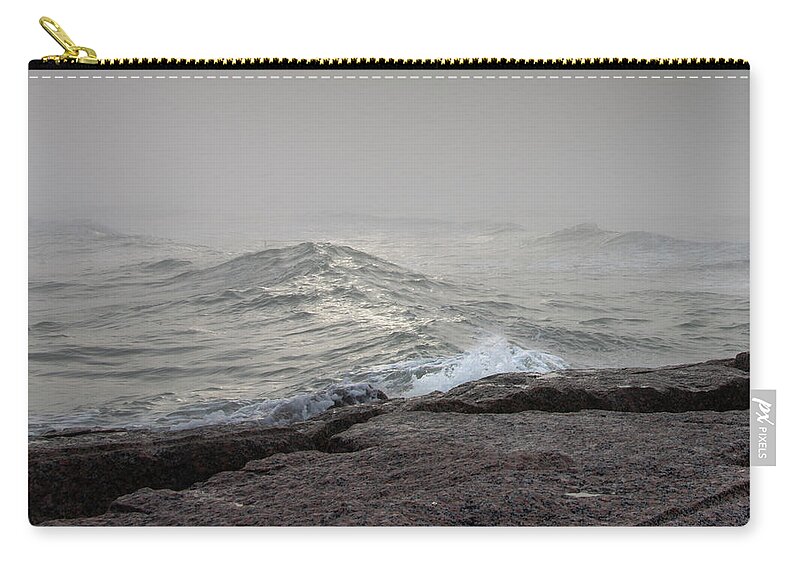 Water Zip Pouch featuring the photograph Glistening Wave in Fog by Mary Lee Dereske