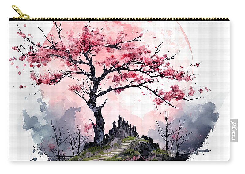 Four Seasons Zip Pouch featuring the painting Glorious Colors of Spring - Cherry Blossoms Tree Art by Lourry Legarde