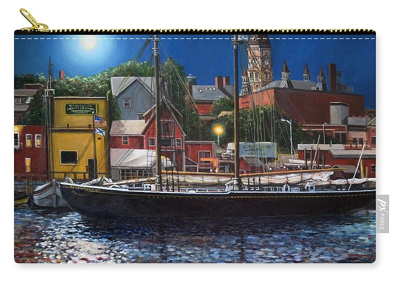Gloucester Zip Pouch featuring the painting Gloucester Harbor Nocturne, Schooner Adventure by Eileen Patten Oliver