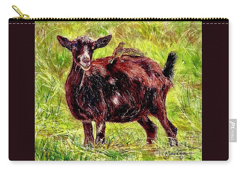 Birds Zip Pouch featuring the painting Goat Piggybackers by Cynthia Pride