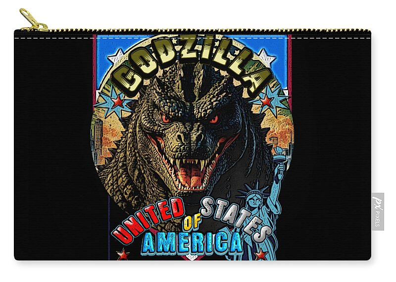 Godzilla Zip Pouch featuring the digital art Godzilla USA by DSE Graphics