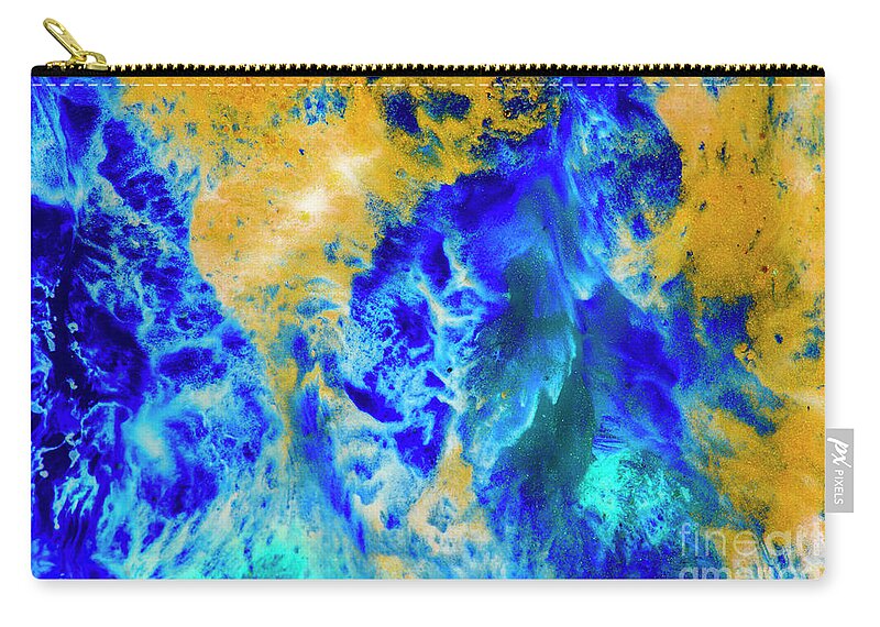 Marble Zip Pouch featuring the painting Gold and aquamarine liquid oil paint by Jelena Jovanovic