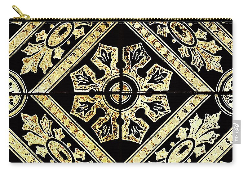 Gold Tiles Zip Pouch featuring the digital art Gold On Black Tiles Mosaic Design Decorative Art III by Irina Sztukowski