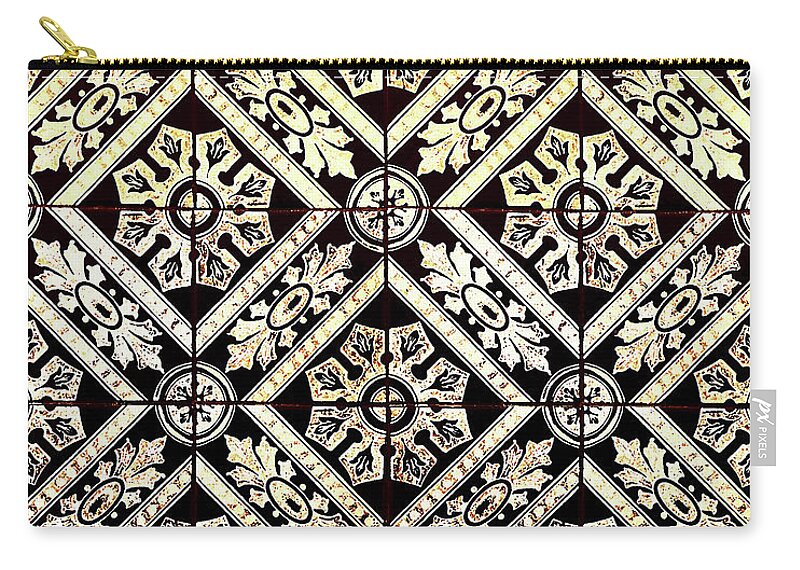 Gold Tiles Carry-all Pouch featuring the digital art Gold On Black Tiles Mosaic Design Decorative Art VI by Irina Sztukowski