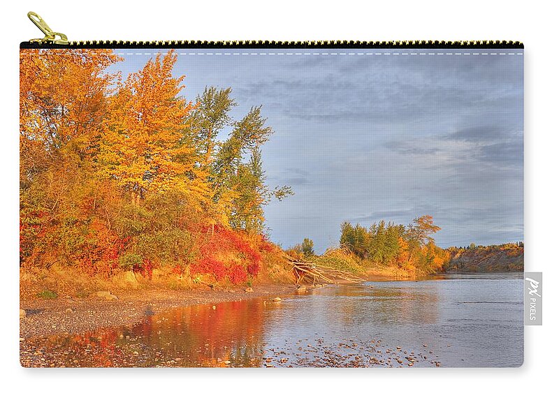 Autumn Zip Pouch featuring the photograph Gold on the River by Jim Sauchyn