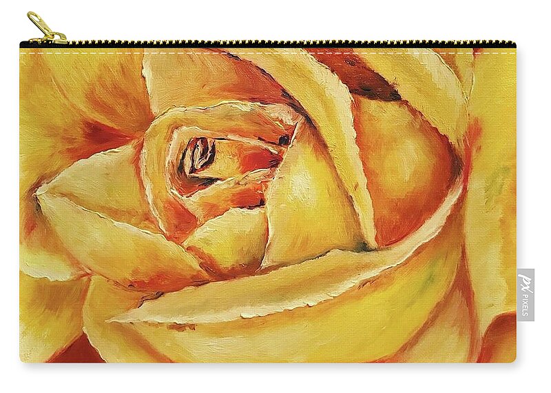 Gold Rose Zip Pouch featuring the painting Gold rose by Tetiana Bielkina