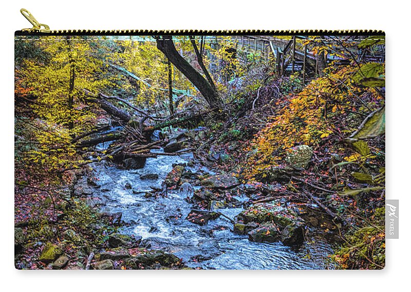 Cherokee Zip Pouch featuring the photograph Golden Autumn Fall Cascades at Cloudland Canyon by Debra and Dave Vanderlaan