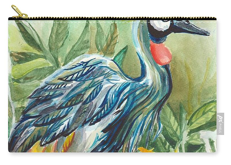 Golden Crane Zip Pouch featuring the painting Golden Crane by Cami Lee