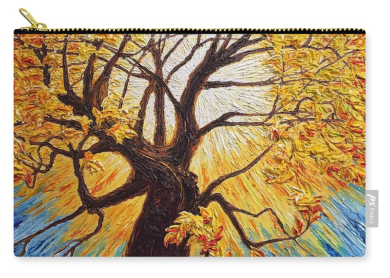 Golden Zip Pouch featuring the painting Golden Fall Tree by Paris Wyatt Llanso