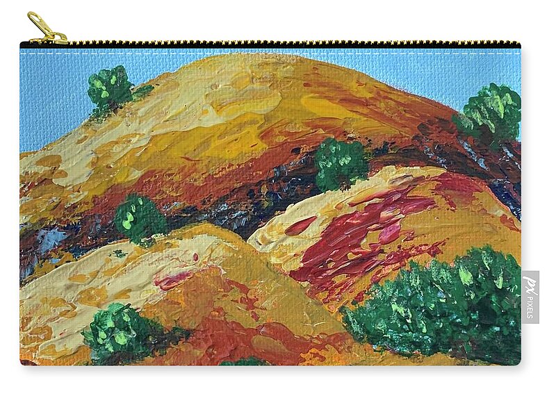Landscape Zip Pouch featuring the painting Golden Hills 4 by Raji Musinipally