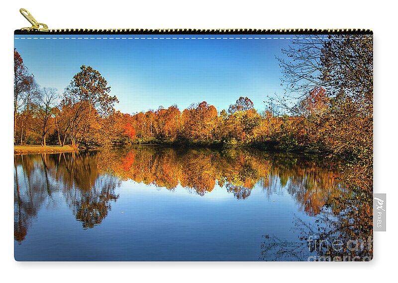 Autumn Zip Pouch featuring the photograph Golden Hour at Autumn Lake by Shelia Hunt