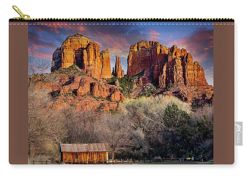 Carthedral Rock Zip Pouch featuring the photograph Golden Hour at Red Rock Crossing by Al Judge