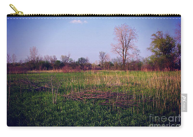 Nature Zip Pouch featuring the photograph Golden Hour Sunset on the Prairie - Heat by Frank J Casella