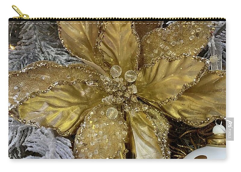 Poinsettia Zip Pouch featuring the photograph Golden Poinsettia by Brenna Woods