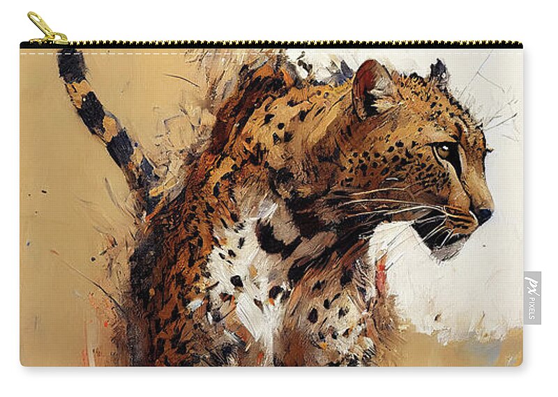 Blaze Of Ferocity Zip Pouch featuring the painting Golden Prowess by Greg Collins
