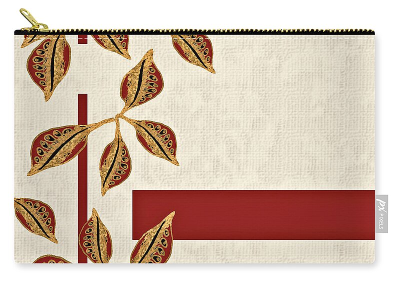 Gold Zip Pouch featuring the digital art Golden Seed Pods Red Bar by Sand And Chi