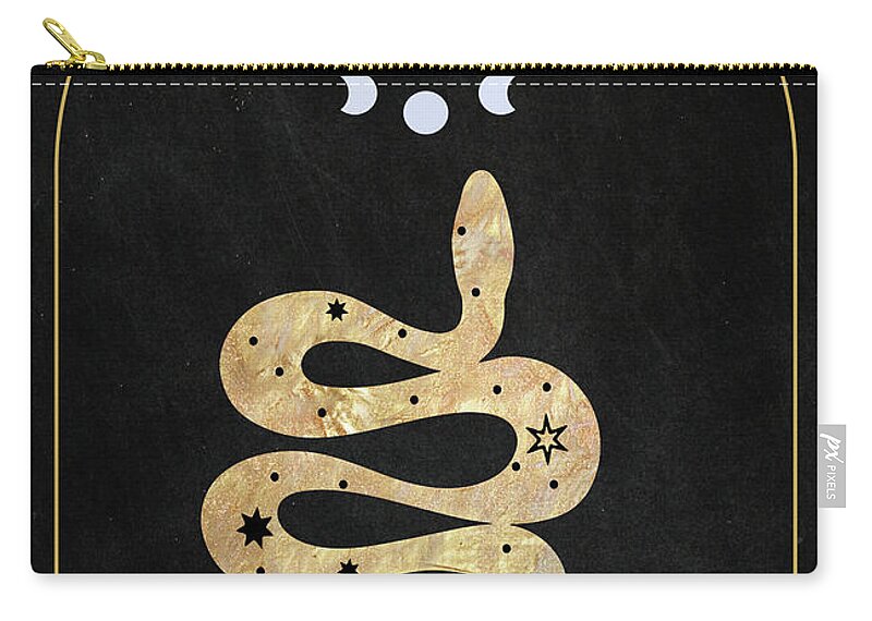 Golden Serpent Carry-all Pouch featuring the painting Golden Serpent Magical Animal Art by Garden Of Delights
