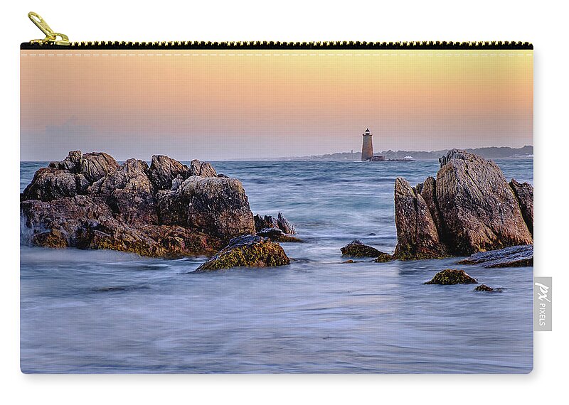 Bay Zip Pouch featuring the photograph Golden Sky, Whaleback Light. by Jeff Sinon