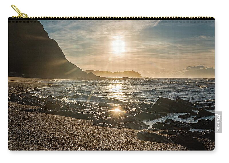 Central America Carry-all Pouch featuring the photograph Golden sunlight reflection on sand beach at Punta Samara by Henri Leduc