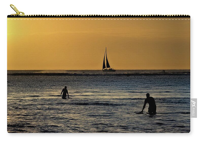 Sunset Waterplay Zip Pouch featuring the photograph Golden Sunset Waterplay Kauai Island by Heidi Fickinger