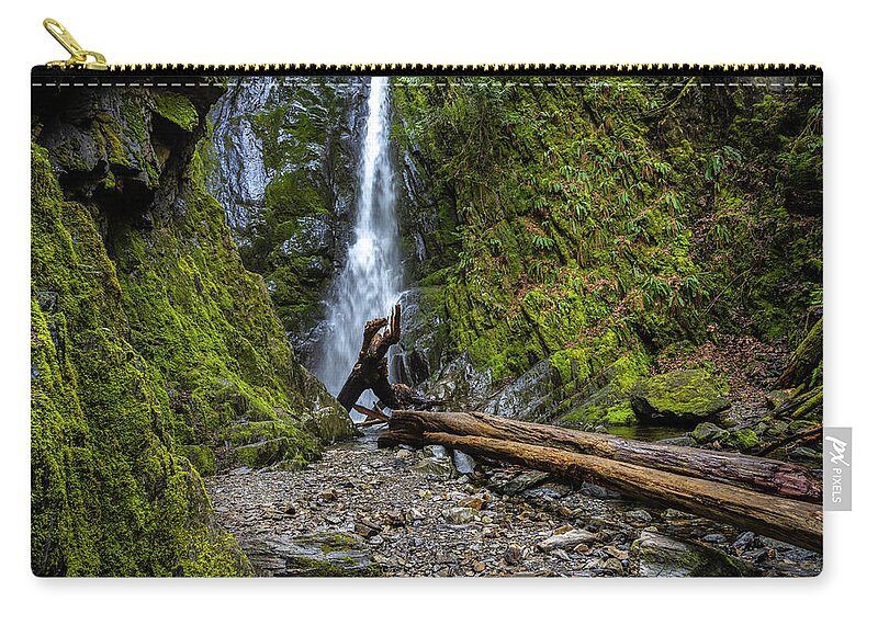 Waterfalls Zip Pouch featuring the photograph Goldstream Park Waterfalls by Bill Cubitt